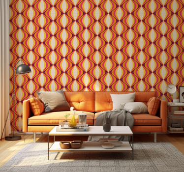 Retro orange wave design front room wallpaper mural - TenStickers