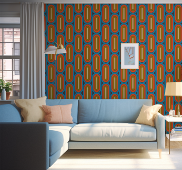 Retro rounded blue front room wallpaper mural - TenStickers