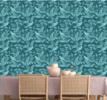 Turquoise flying birds wallpaper for bedroom - TenStickers