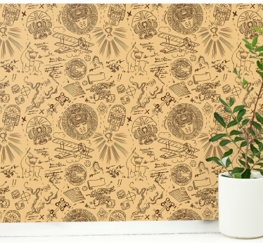 Vintage Expedition Sketches retro wallpaper - TenStickers