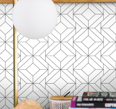 White japandi geometric pattern Lounge wallpaper - TenStickers
