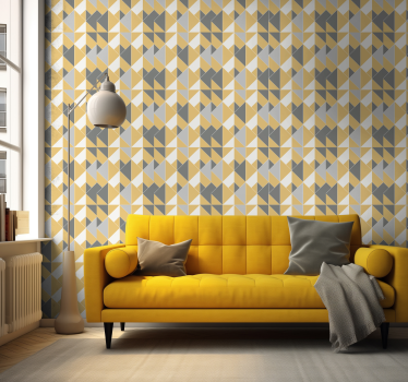 Yellow And Grey Geometric Triangles Pattern Wallpaper - TenStickers